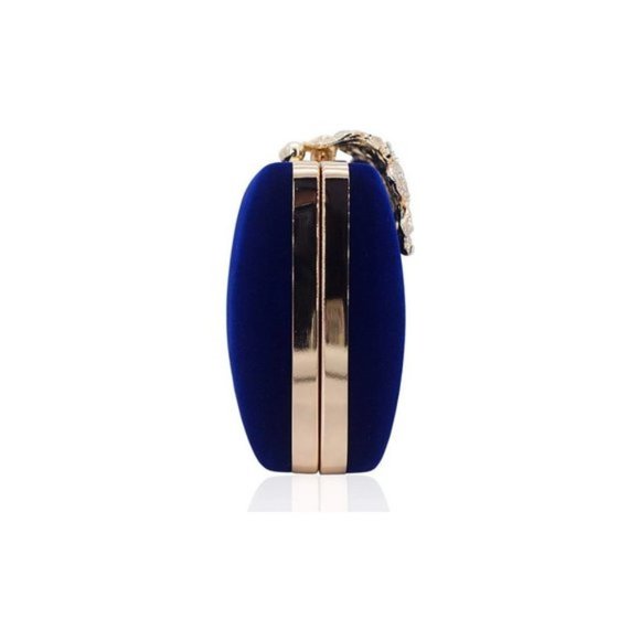 CLUTCH with Flower Closure Rhinestone Crystal Navy - Picture 4 of 7